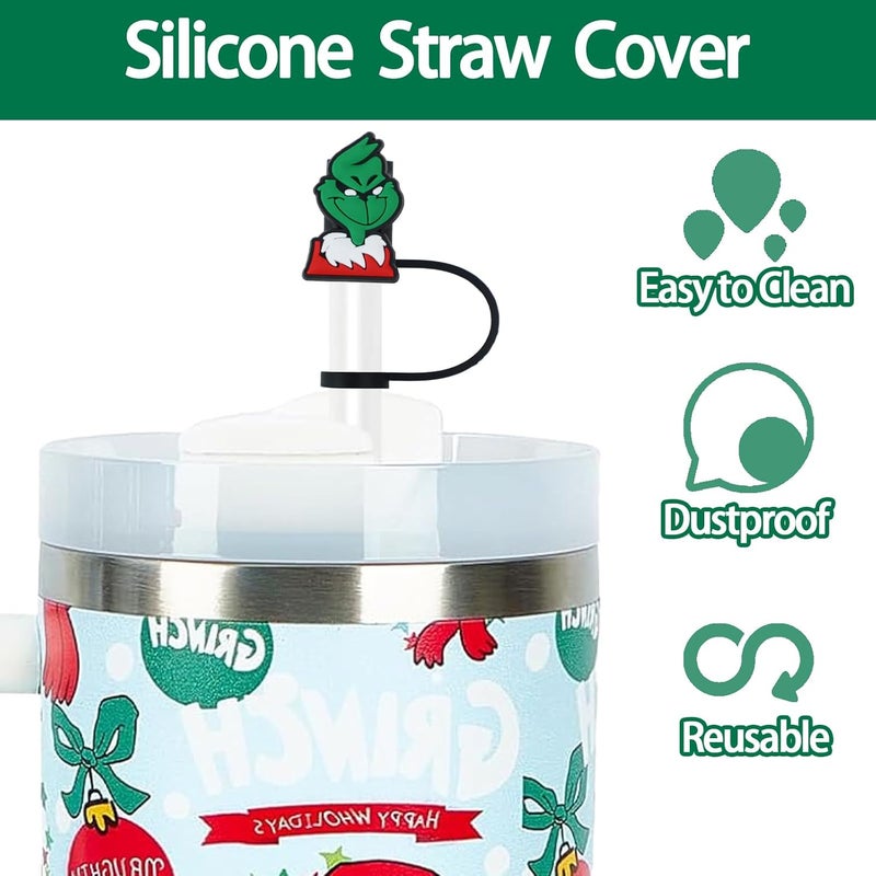 ZERCEJC 6 PCS Christmas Straw Cover Cap for Stanley Cup，Xmas Straw Toppers Compatible with Stanley 30&40 Oz Tumbler，Reusable Silicone Straw Tips Lids for Stanley Cup Accessories - Image 2